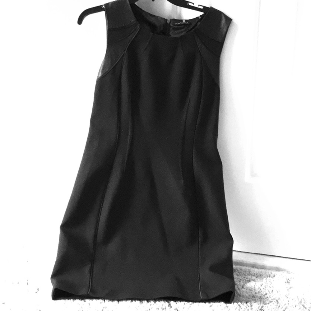Ellie Tahari leather trim black dress